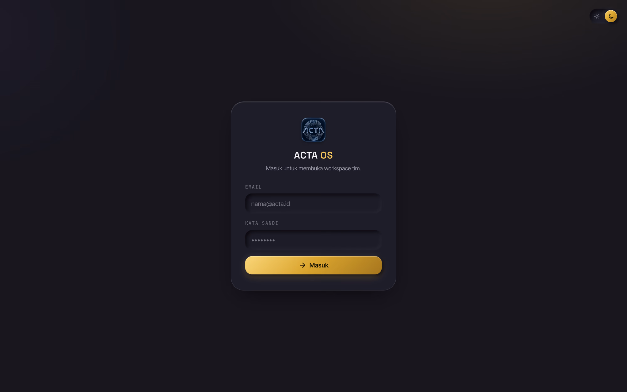 ACTA — the live product, captured at desktop width